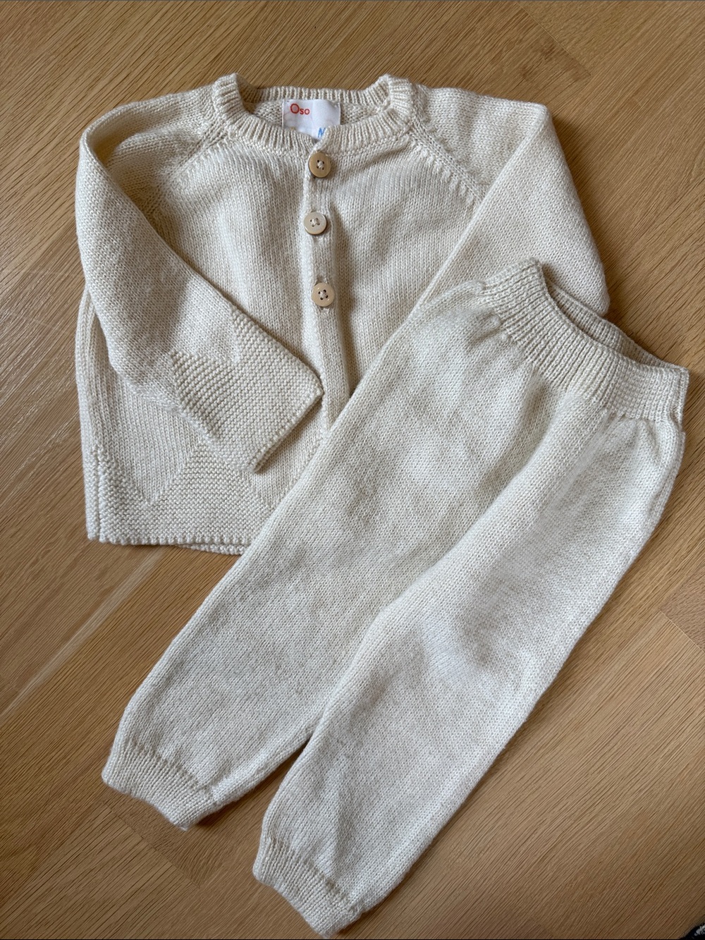 Oso Cream Knit Cardigan & Pant Kids Matching Set